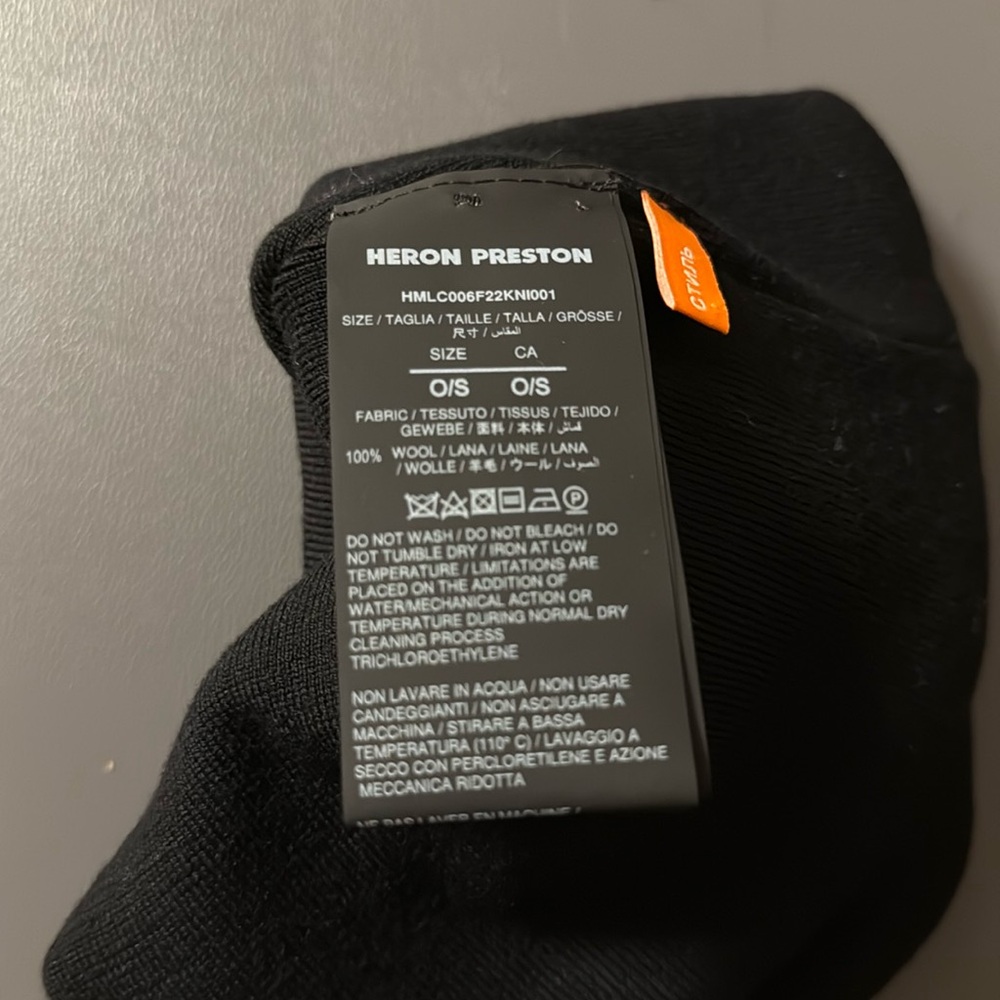 Heron Preston 100% Wool Beanie Black CТИЛЬ Logo Patch Hat - Picture 11 of 11